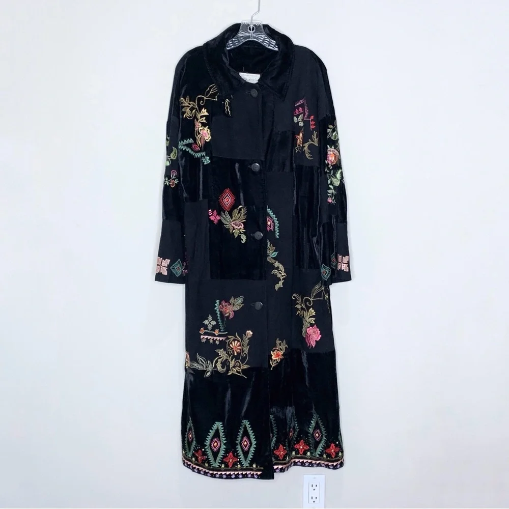 Free People Nigel Preston Nora Patchwork Duster (Sz S) Suede Velvet Floral Black